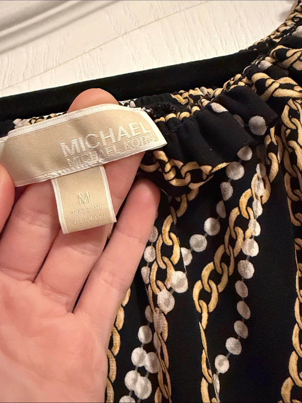 Michael Kors Black Blouse with Gold Chain Motif